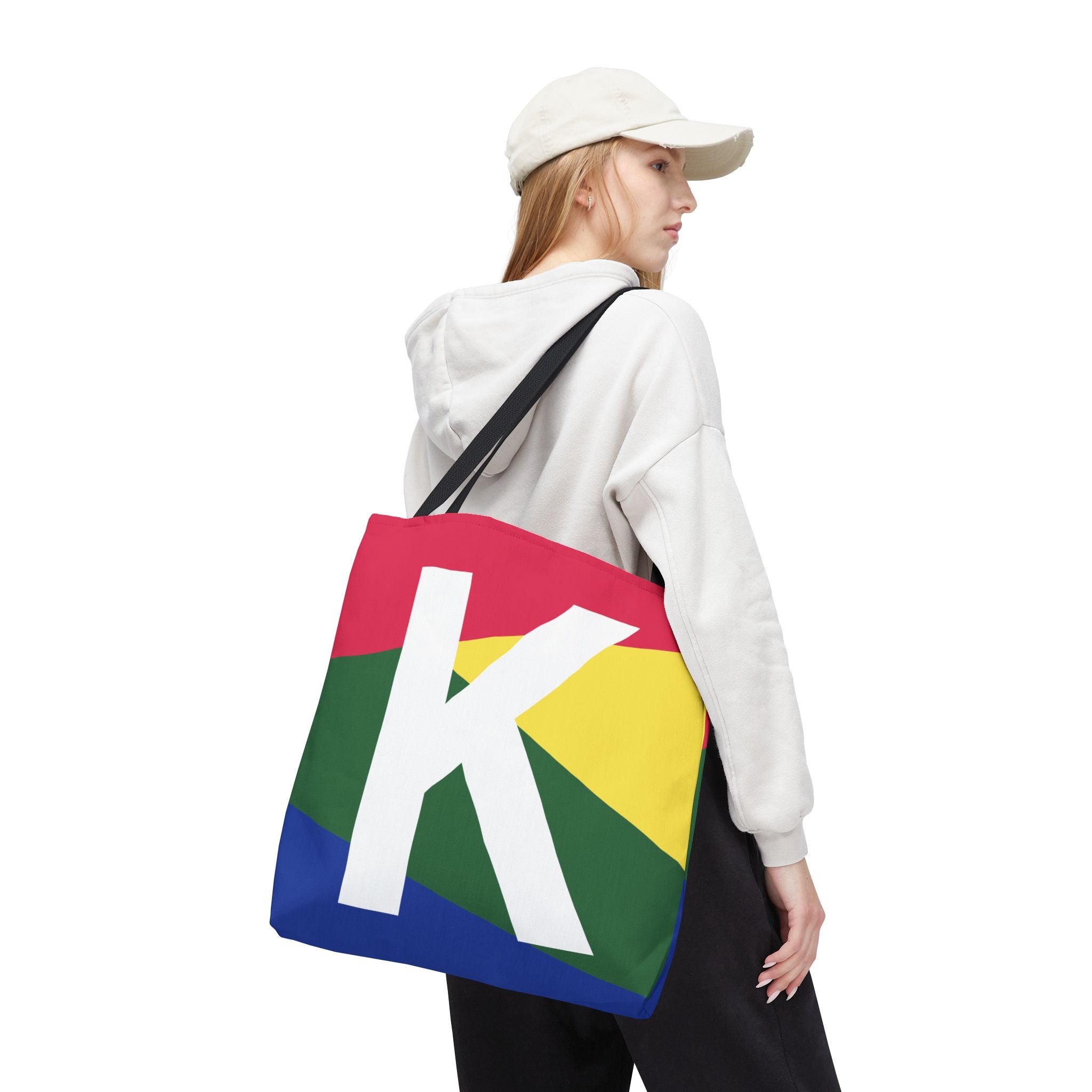 Monogram 'K' Colorblock Tote Bag — Personalized Initial K Shoulder Tote