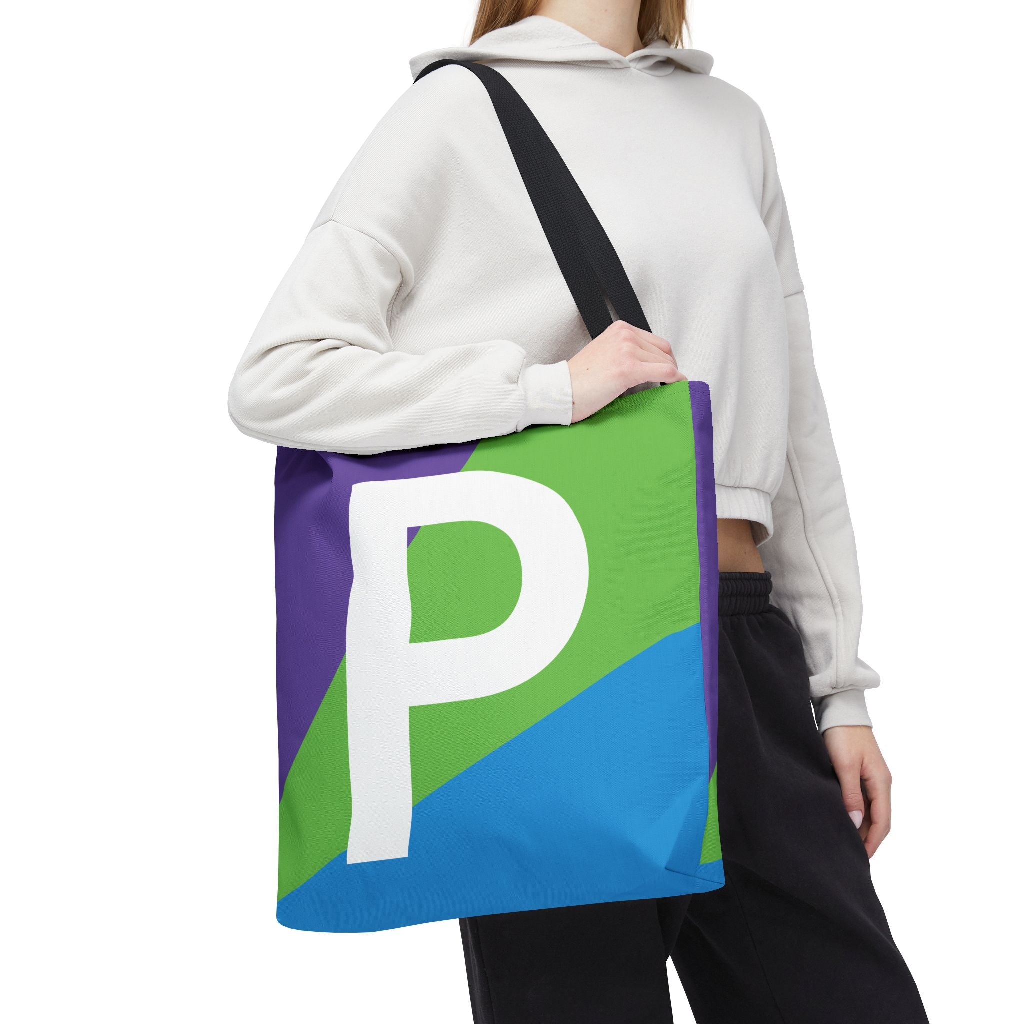Monogram 'P' Colorblock Tote Bag — Personalized Initial P Shoulder Tote