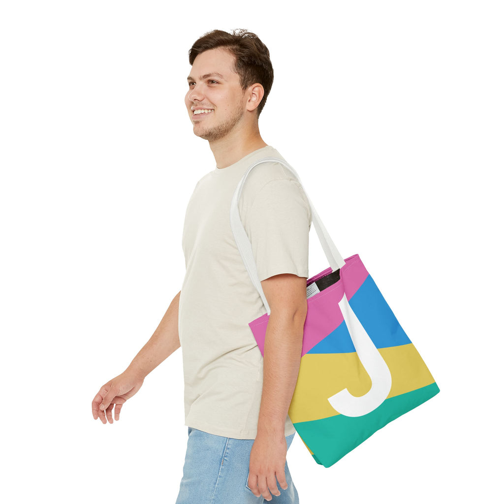 Monogram 'J' Colorblock Tote Bag — Personalized Initial J Shoulder Tote