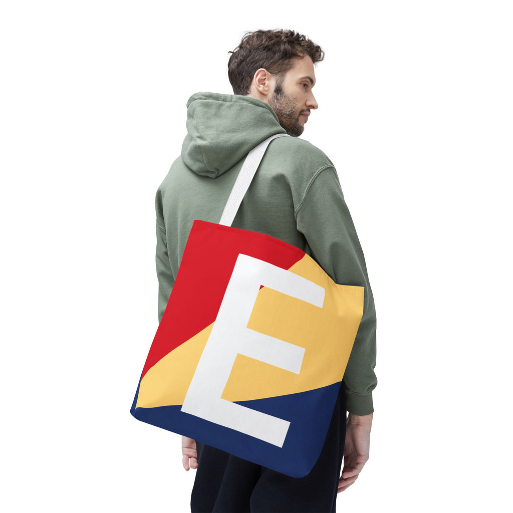 Monogram 'E' Colorblock Tote Bag — Personalized Initial E Shoulder Tote