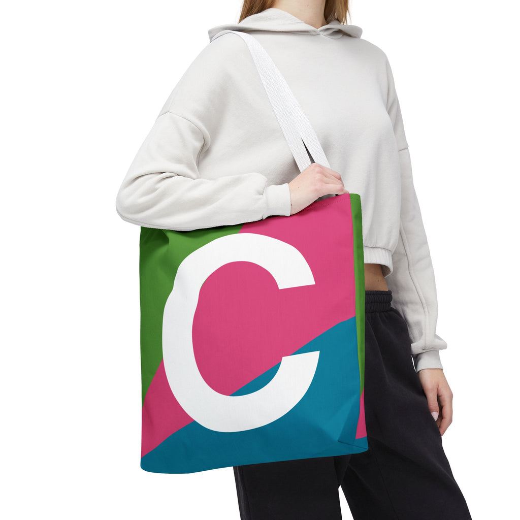 Monogram 'C' Colorblock Tote Bag — Personalized Initial C Shoulder Tote