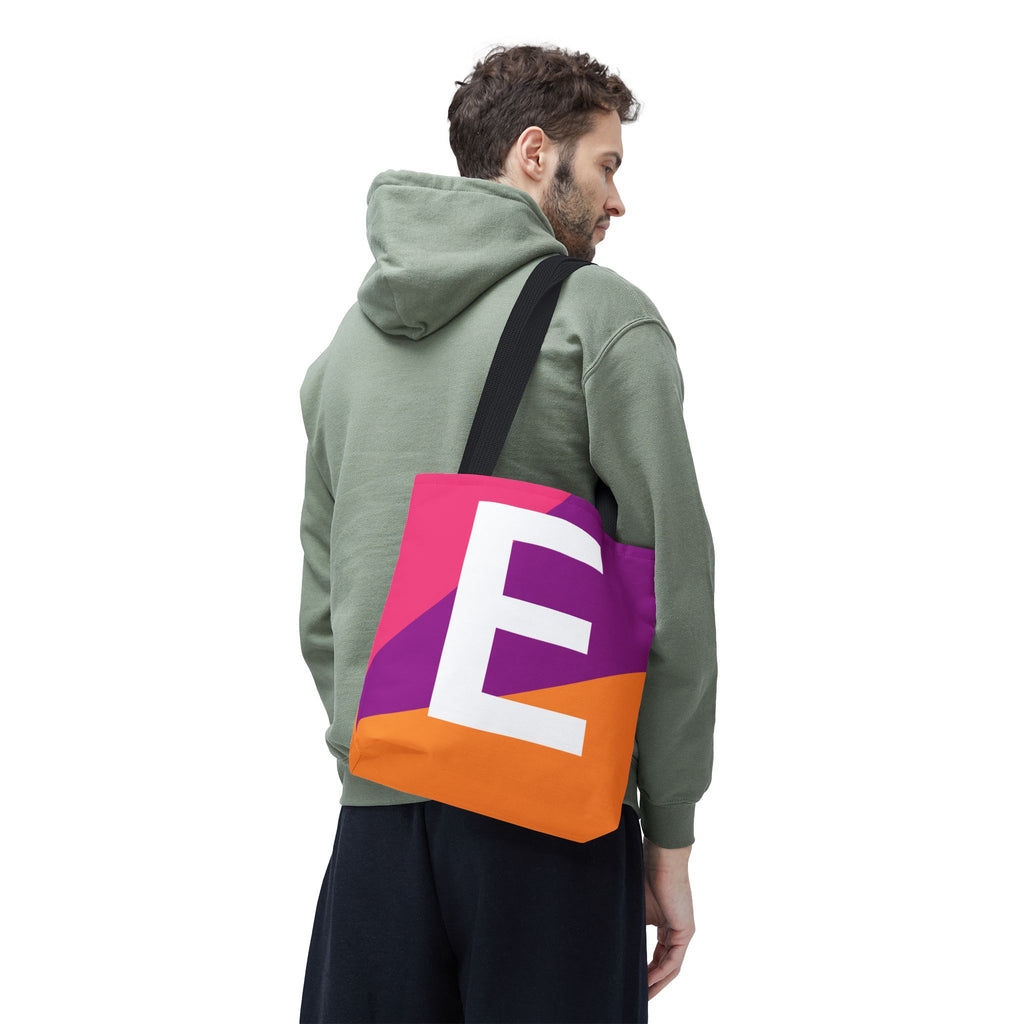 Monogram 'E' Colorblock Tote Bag — Personalized Initial E Shoulder Tote
