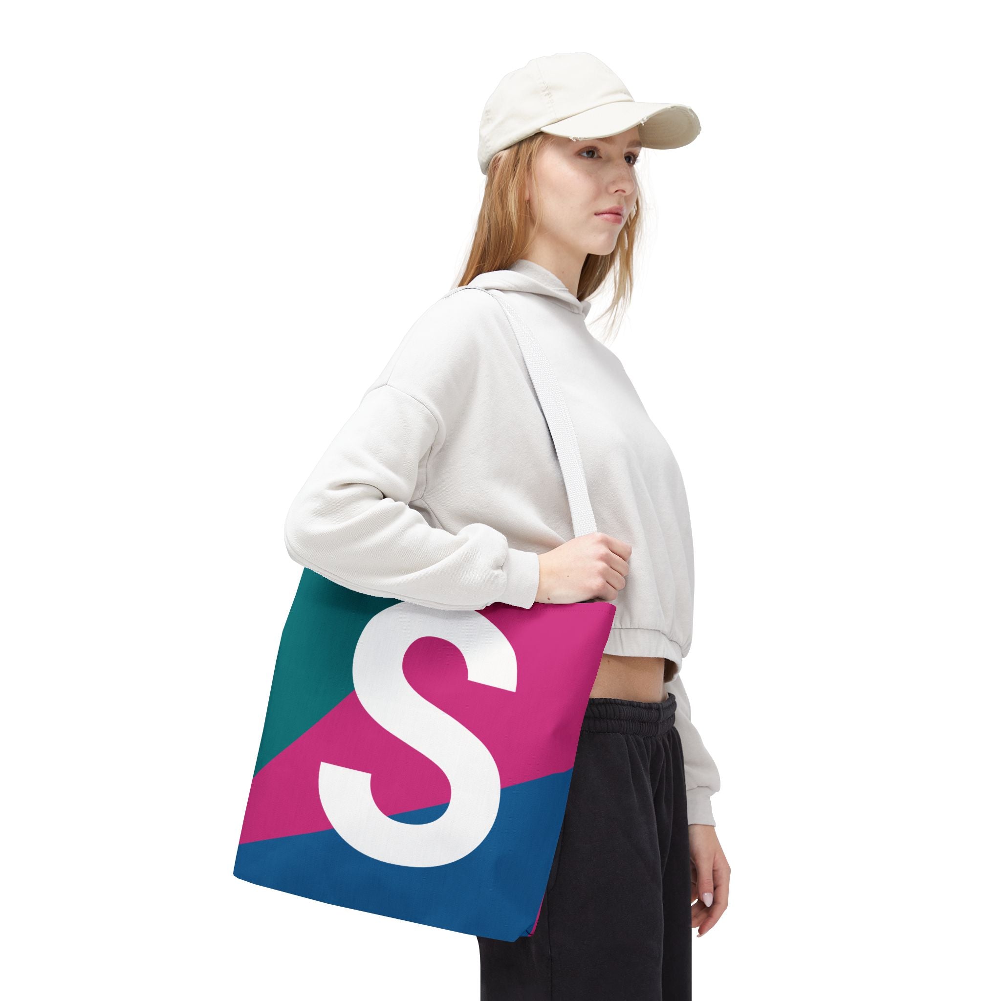 Monogram 'S' Colorblock Tote Bag — Personalized Initial S Shoulder Tote