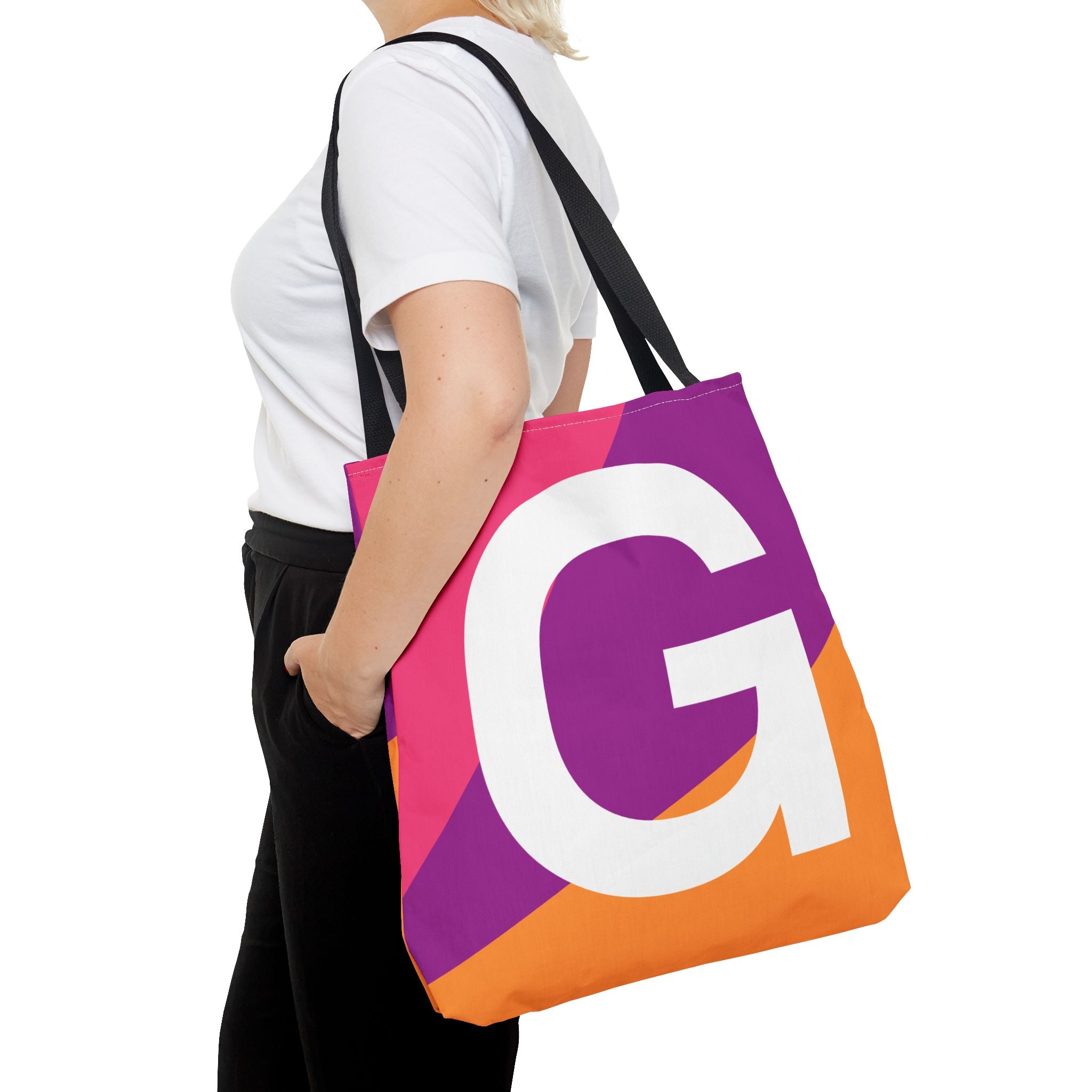 Monogram 'G' Colorblock Tote Bag — Personalized Initial G Shoulder Tote