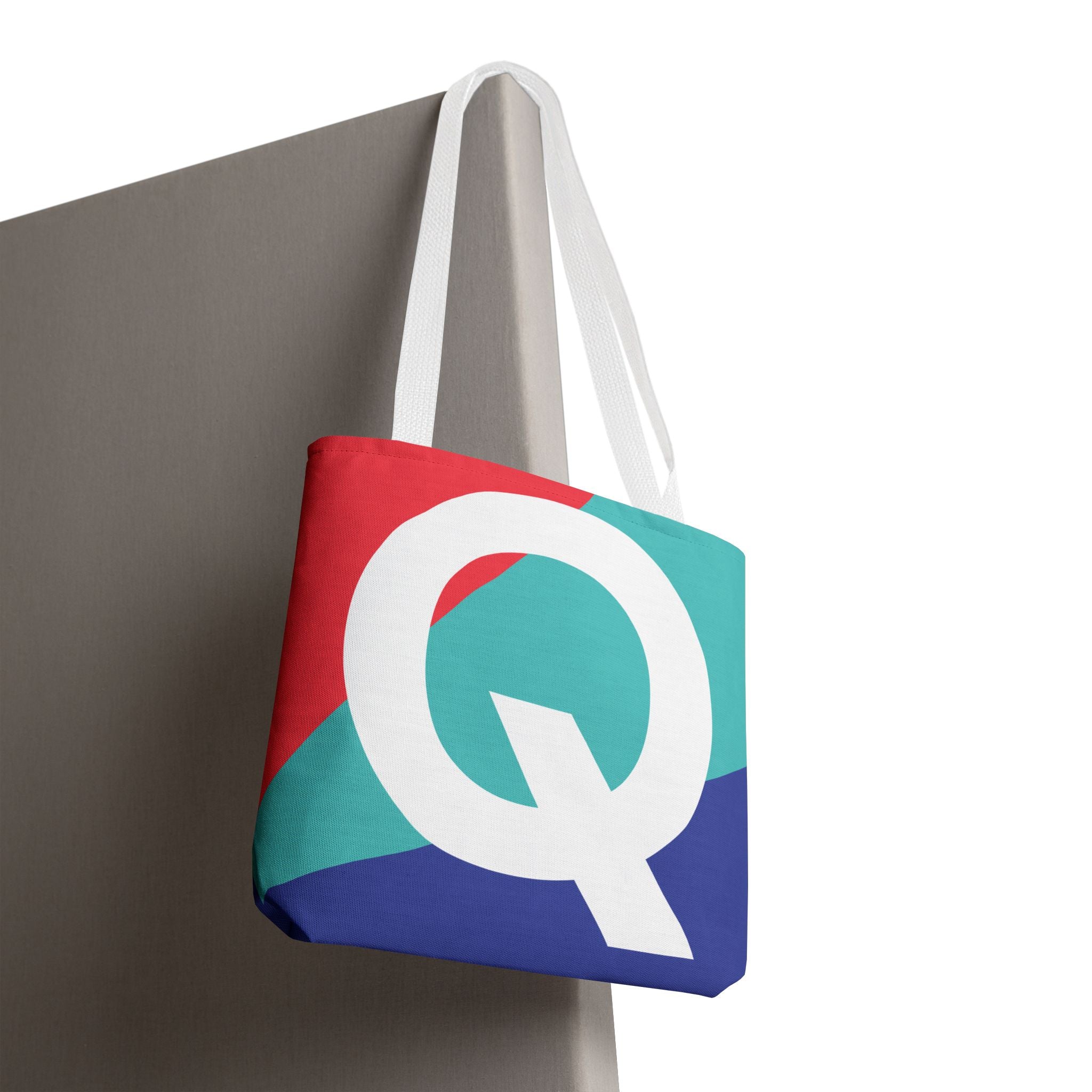 Monogram 'Q' Colorblock Tote Bag — Personalized Initial Q Shoulder Tote