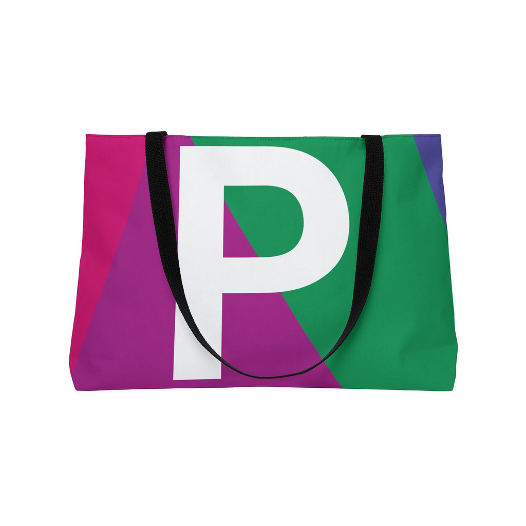 Personalized 'P' Colorblock Tote Bag — Monogram Weekender Tote