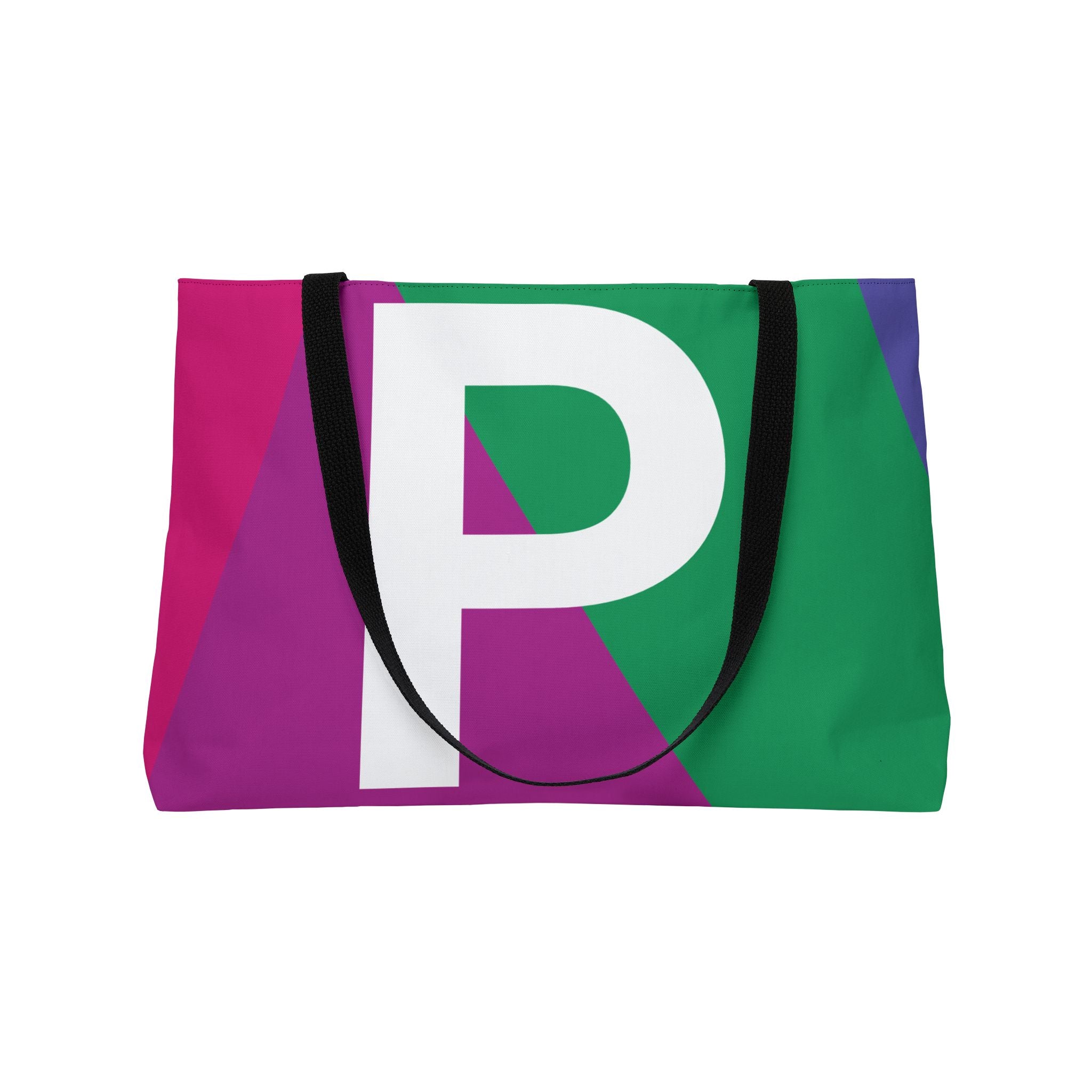 Personalized 'P' Colorblock Tote Bag — Monogram Weekender Tote