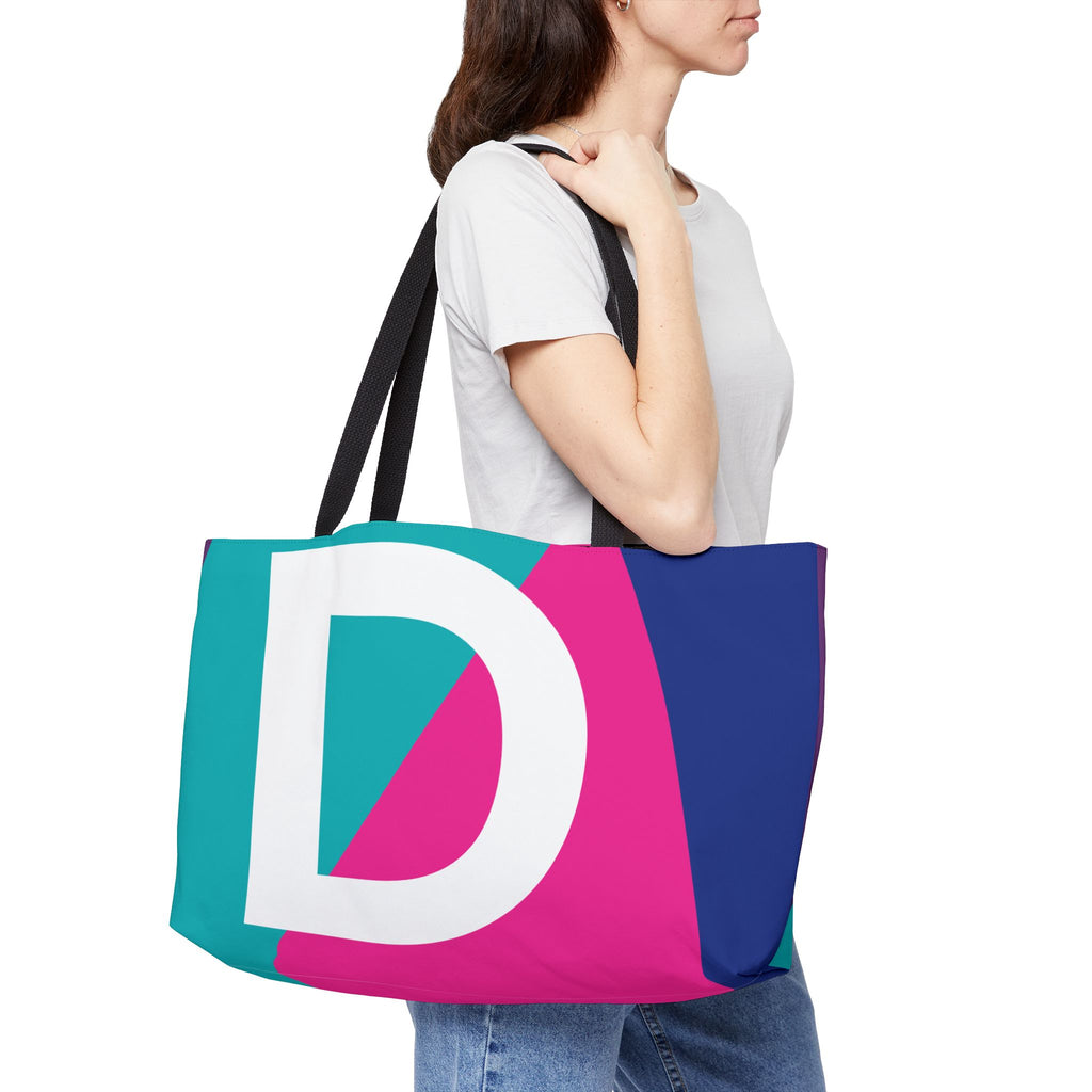 Personalized 'D' Colorblock Tote Bag — Monogram Weekender Tote