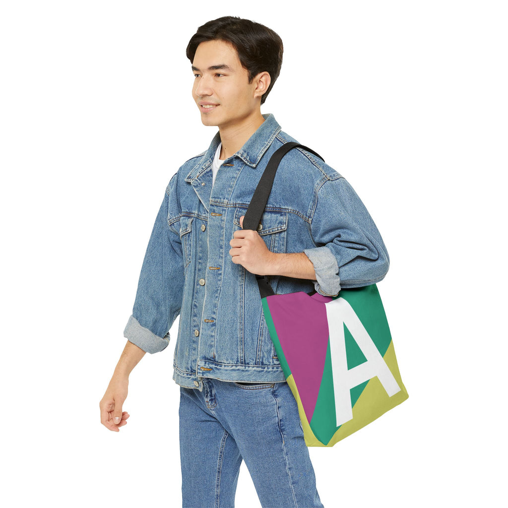 Initial Letter 'A' Colorblock Adjustable Tote Bag — Monogram Alphabet Shoulder Bag