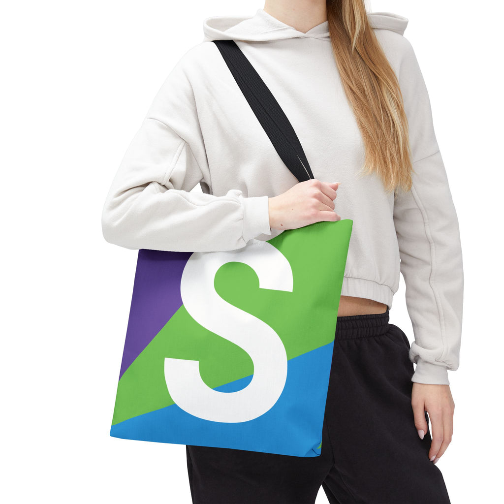 Monogram 'S' Colorblock Tote Bag — Personalized Initial S Shoulder Tote