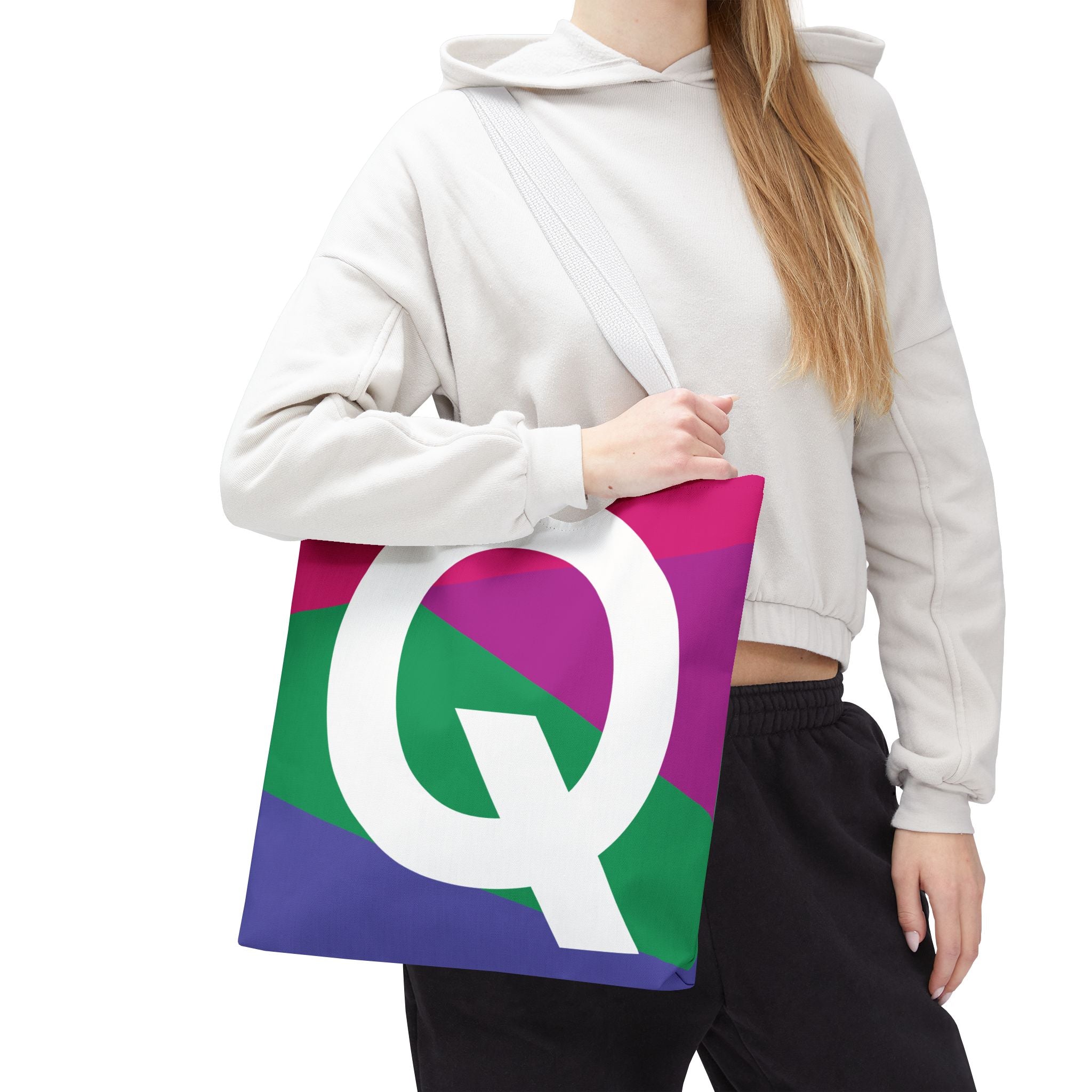 Monogram 'Q' Colorblock Tote Bag — Personalized Initial Q Shoulder Tote