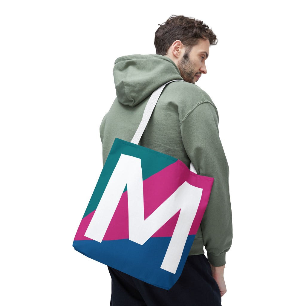 Monogram 'M' Colorblock Tote Bag — Personalized Initial M Shoulder Tote