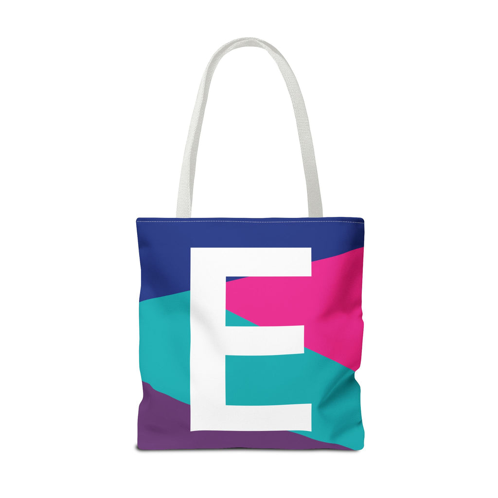 Monogram 'E' Colorblock Tote Bag — Personalized Initial E Shoulder Tote