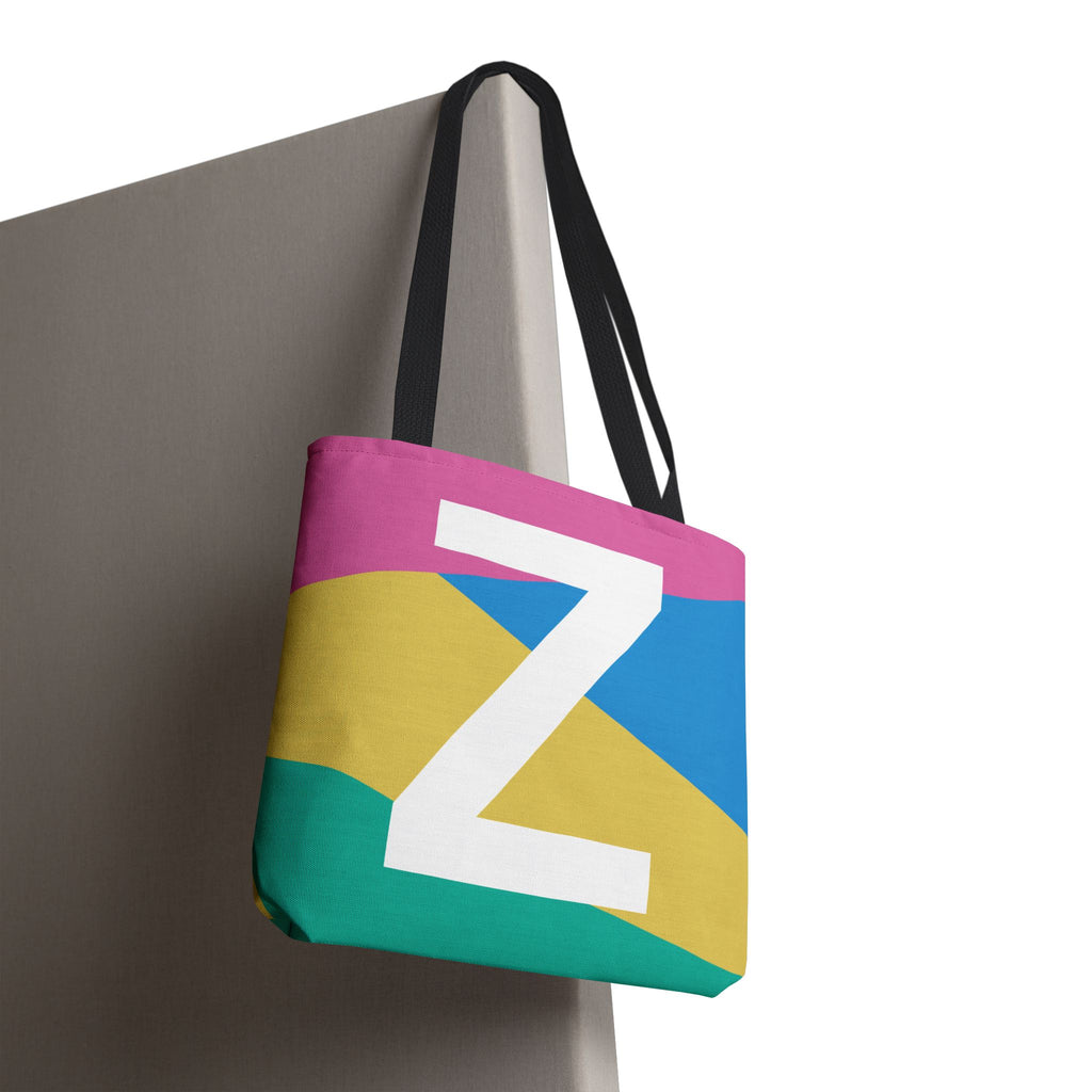 Monogram 'Z' Colorblock Tote Bag — Personalized Initial Z Shoulder Tote