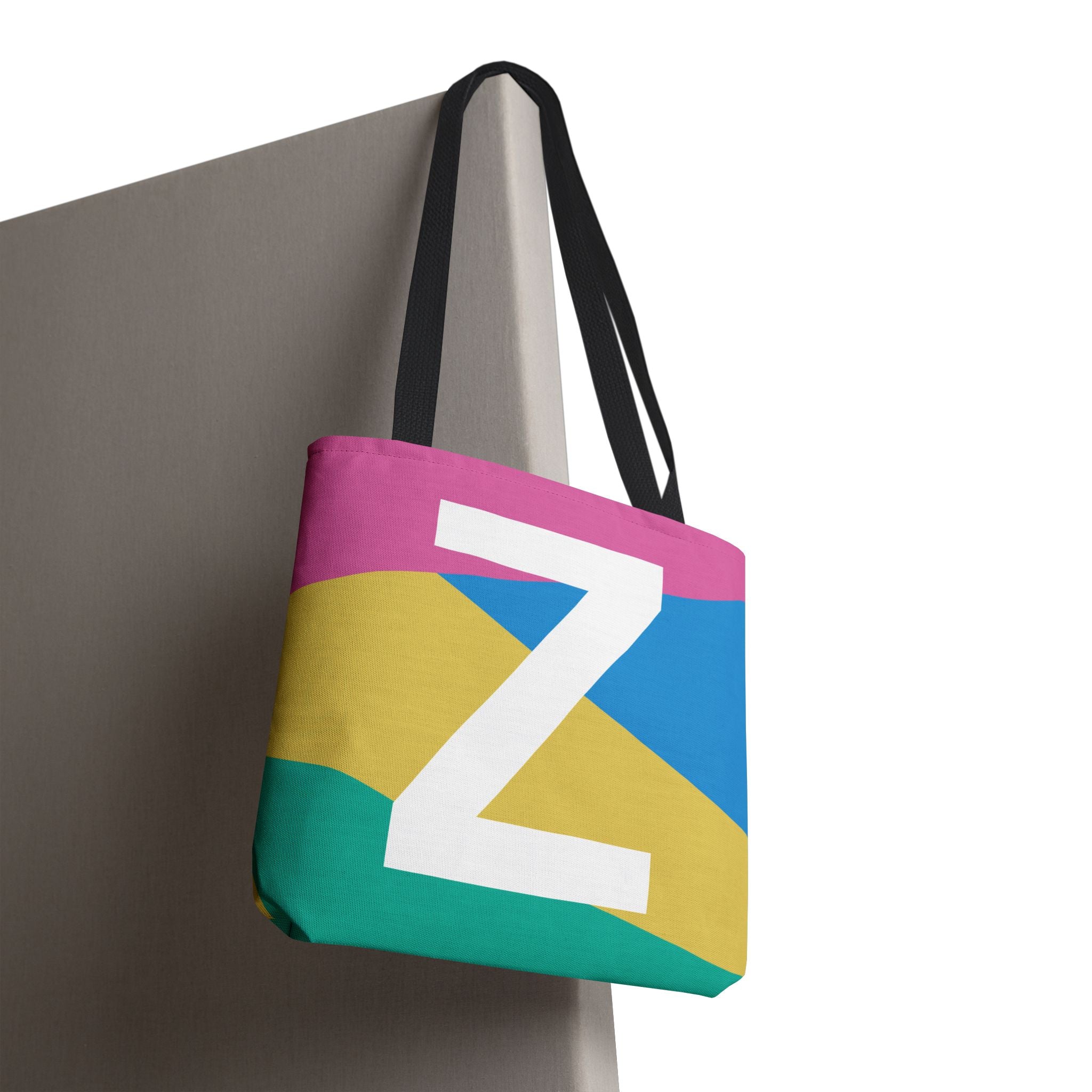 Monogram 'Z' Colorblock Tote Bag — Personalized Initial Z Shoulder Tote
