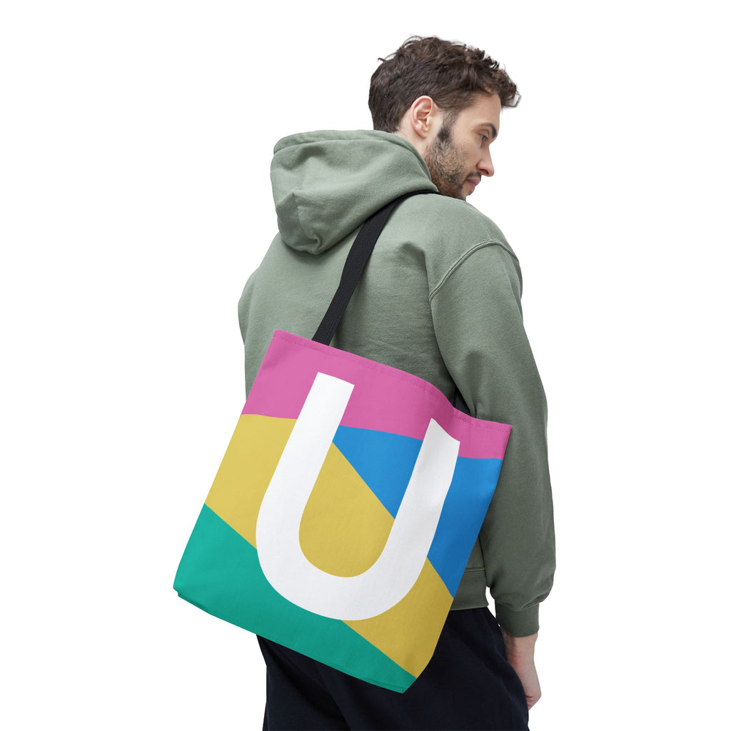 Monogram 'U' Colorblock Tote Bag — Personalized Initial U Shoulder Tote