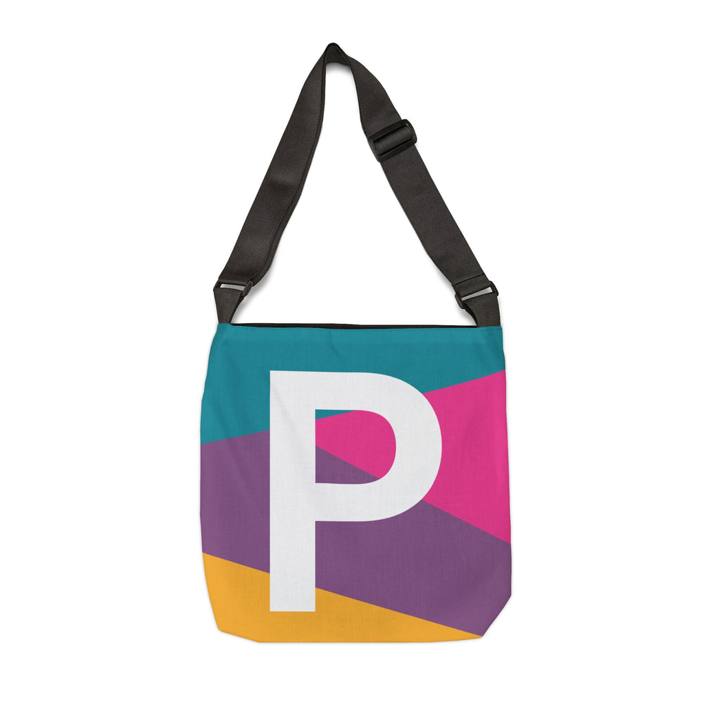 Initial Letter 'P' Colorblock Adjustable Tote Bag — Monogram Alphabet Shoulder Bag
