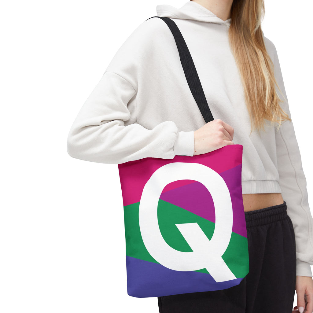 Monogram 'Q' Colorblock Tote Bag — Personalized Initial Q Shoulder Tote