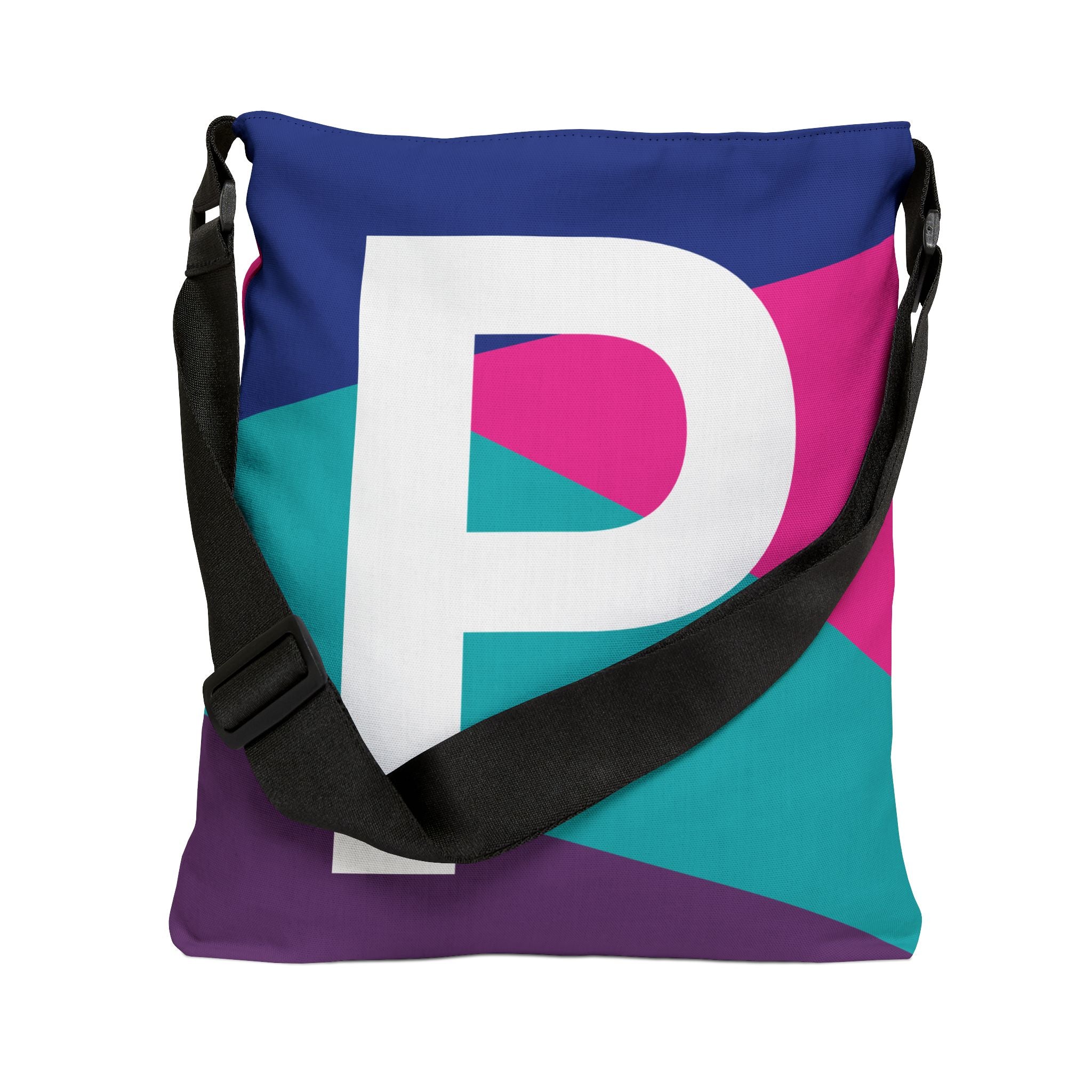 Initial Letter 'P' Colorblock Adjustable Tote Bag — Monogram Alphabet Shoulder Bag