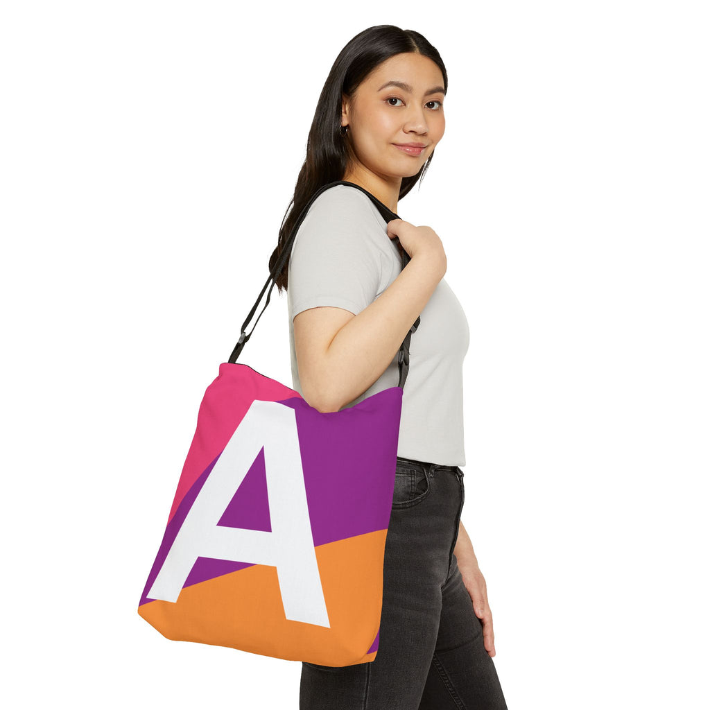 Initial Letter 'A' Colorblock Adjustable Tote Bag — Monogram Alphabet Shoulder Bag
