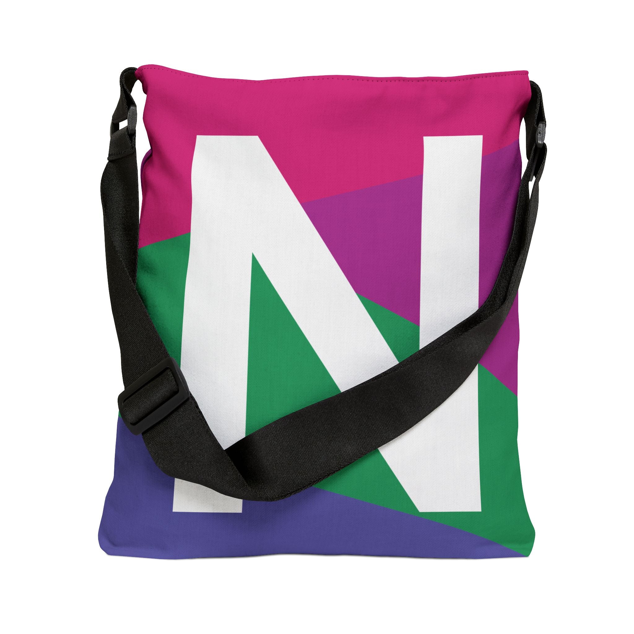 Initial Letter 'N' Colorblock Adjustable Tote Bag — Monogram Alphabet Shoulder Bag