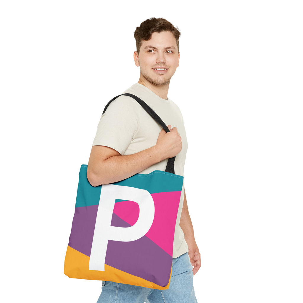 Monogram 'P' Colorblock Tote Bag — Personalized Initial P Shoulder Tote