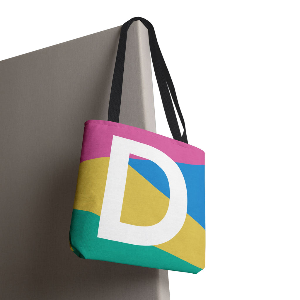 Monogram 'D' Colorblock Tote Bag — Personalized Initial D Shoulder Tote