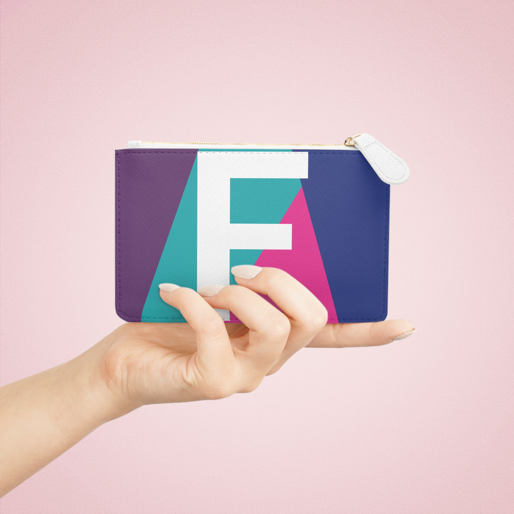 Initial F Mini Clutch — Colorblock Monogram Wristlet Wallet