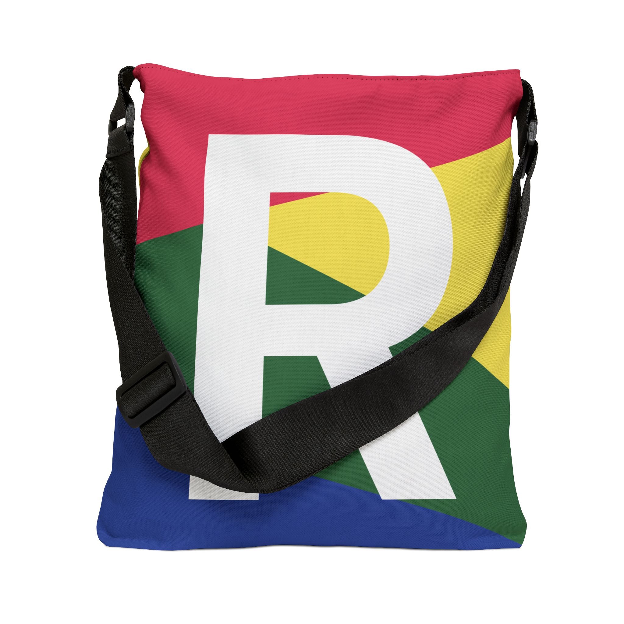 Initial Letter 'R' Colorblock Adjustable Tote Bag — Monogram Alphabet Shoulder Bag