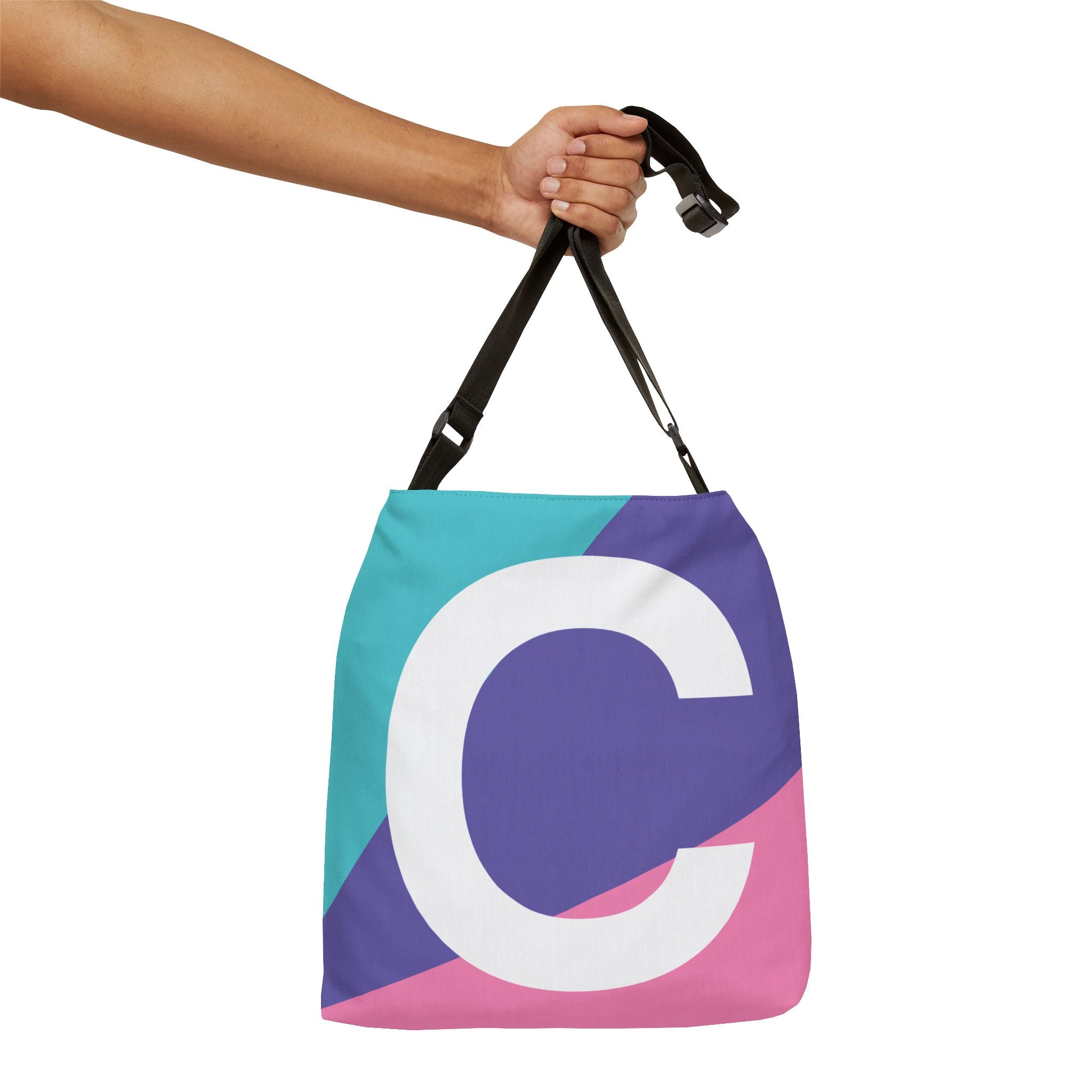 Initial Letter 'C' Colorblock Adjustable Tote Bag — Monogram Alphabet Shoulder Bag
