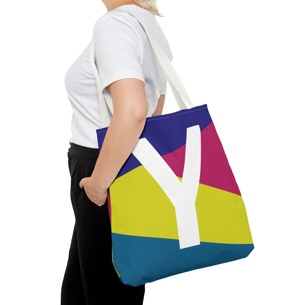 Monogram 'Y' Colorblock Tote Bag — Personalized Initial Y Shoulder Tote