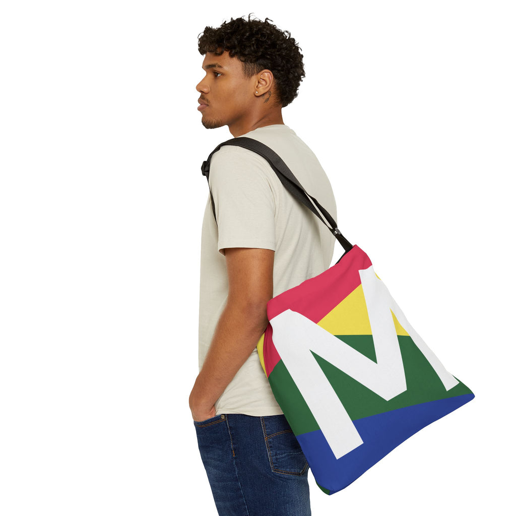Initial Letter 'M' Colorblock Adjustable Tote Bag — Monogram Alphabet Shoulder Bag