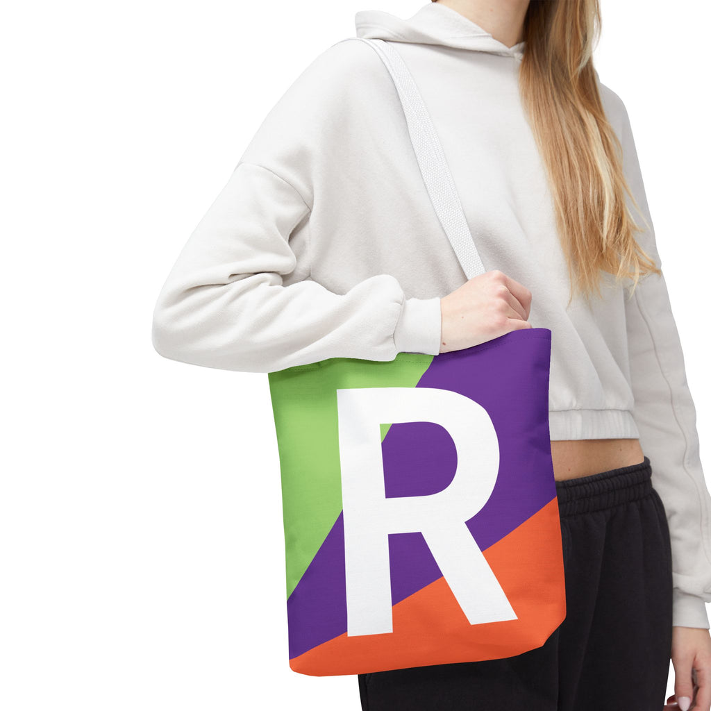 Monogram 'R' Colorblock Tote Bag — Personalized Initial R Shoulder Tote