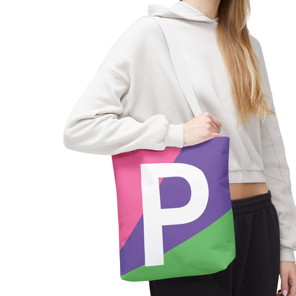 Monogram 'P' Colorblock Tote Bag — Personalized Initial P Shoulder Tote
