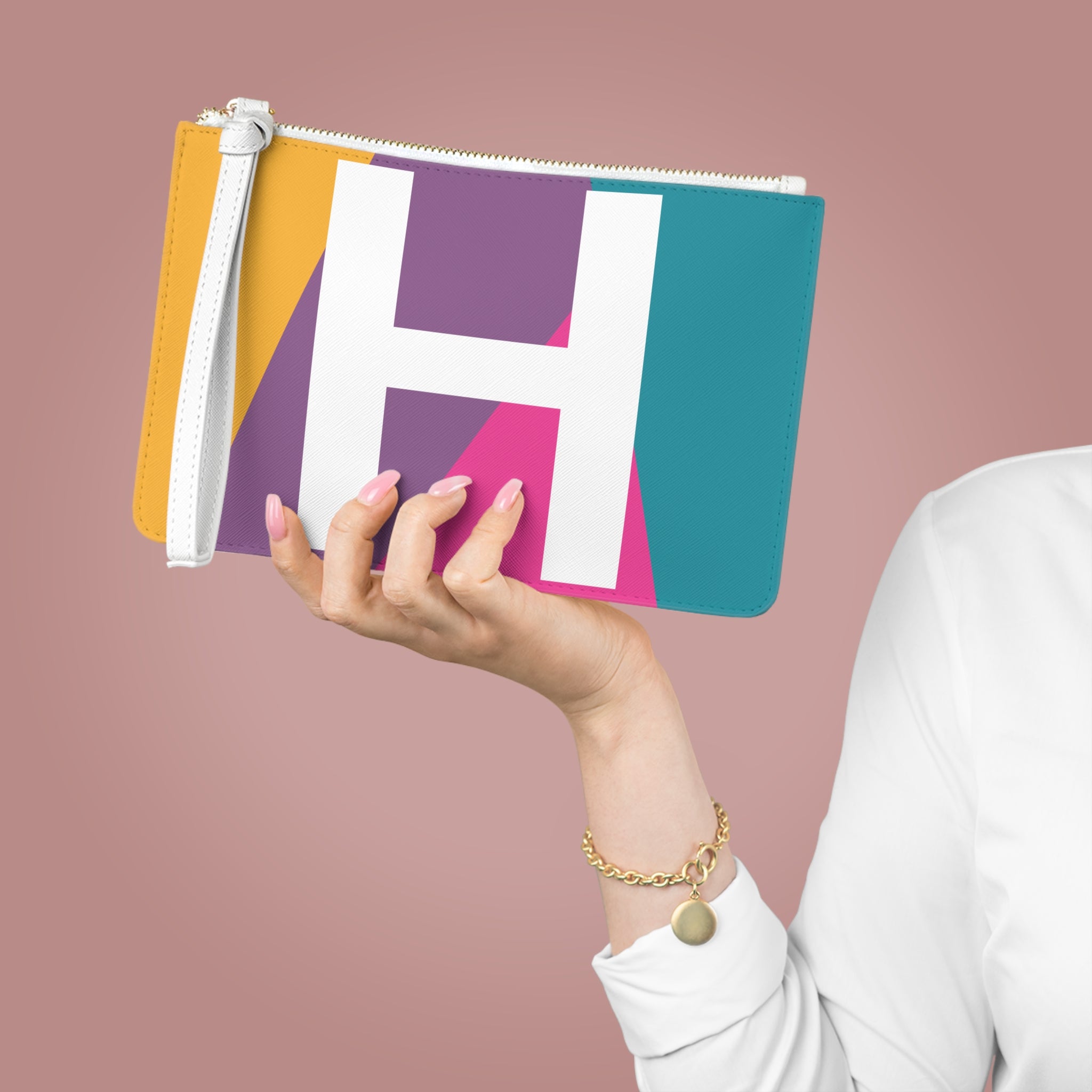 Monogram 'H' Colorblock Clutch Bag — Bold Geometric Wristlet for Everyday & Gifts