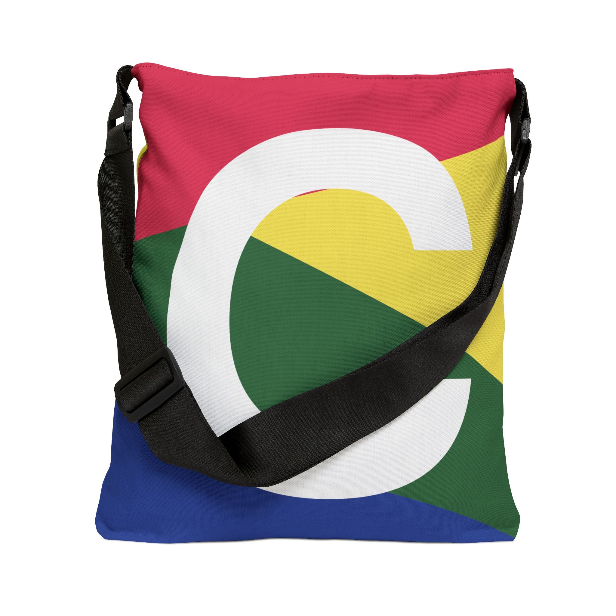 Initial Letter 'C' Colorblock Adjustable Tote Bag — Monogram Alphabet Shoulder Bag