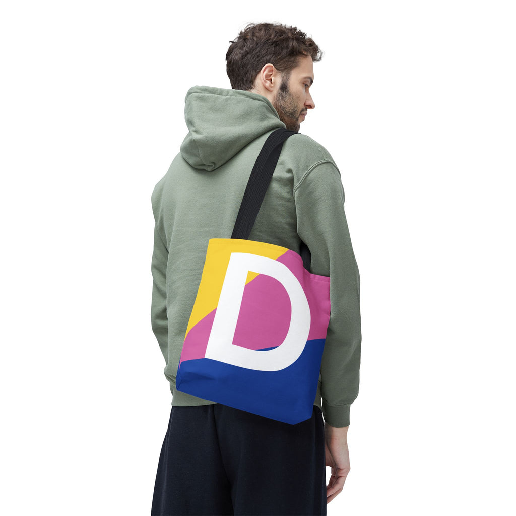 Monogram 'D' Colorblock Tote Bag — Personalized Initial D Shoulder Tote