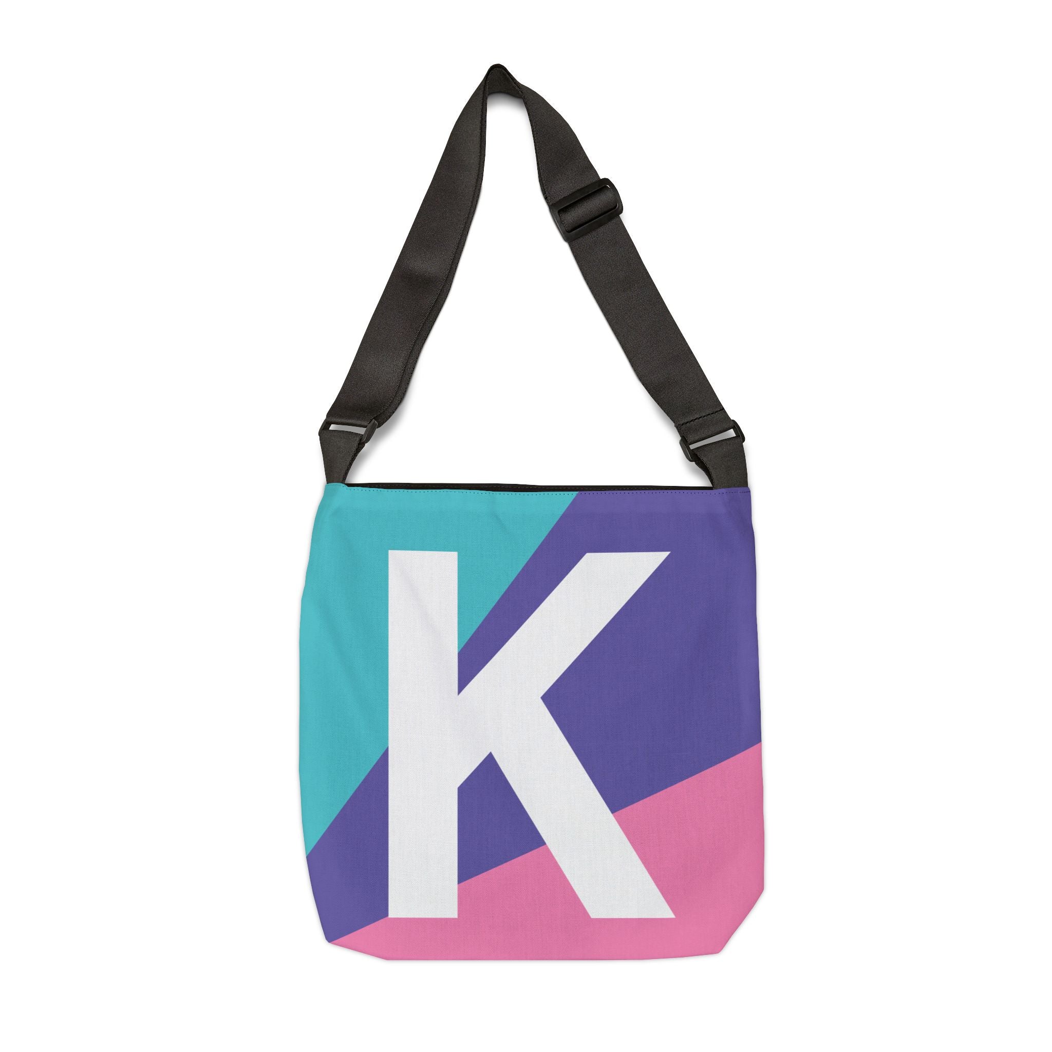 Initial Letter 'K' Colorblock Adjustable Tote Bag — Monogram Alphabet Shoulder Bag