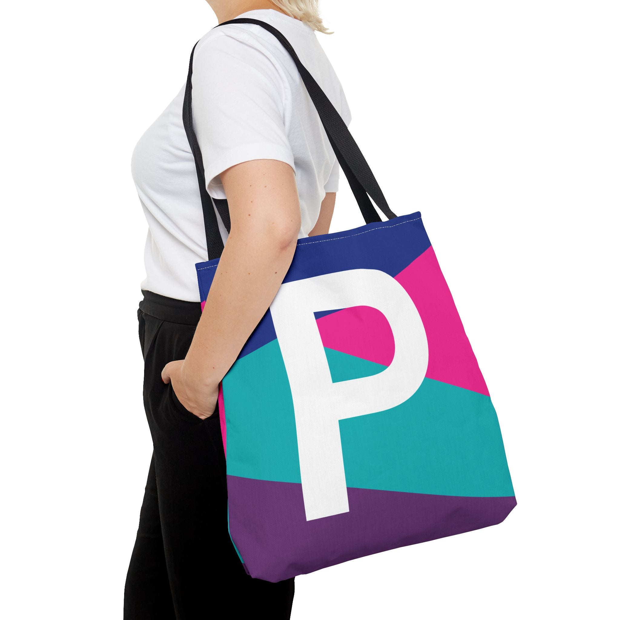 Monogram 'P' Colorblock Tote Bag — Personalized Initial P Shoulder Tote