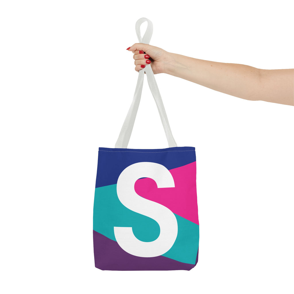 Monogram 'S' Colorblock Tote Bag — Personalized Initial S Shoulder Tote