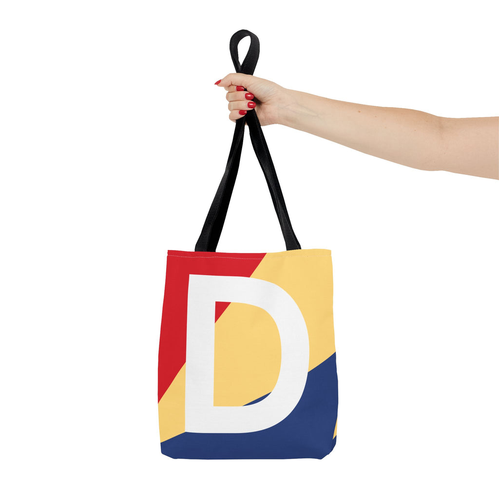 Monogram 'D' Colorblock Tote Bag — Personalized Initial D Shoulder Tote