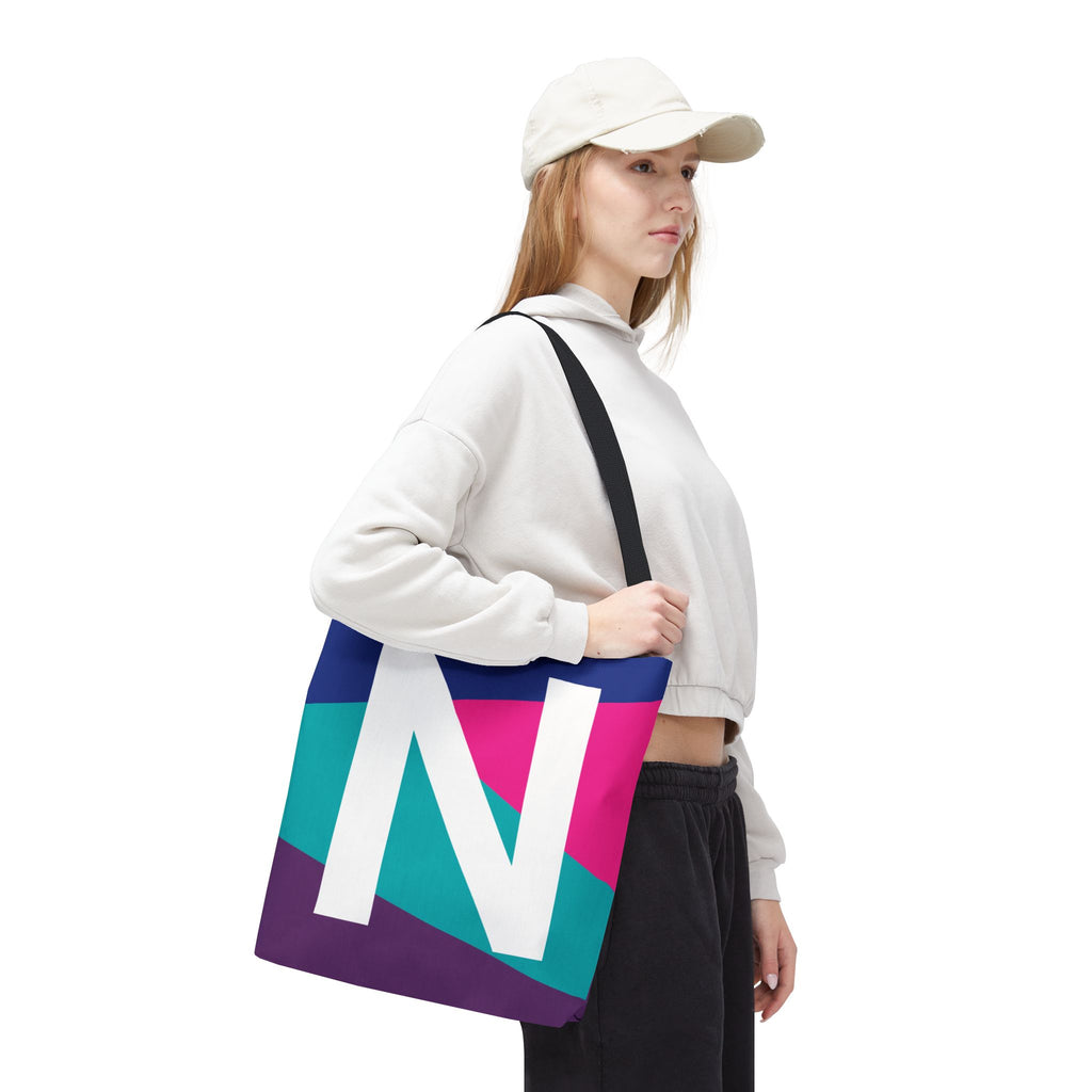 Monogram 'N' Colorblock Tote Bag — Personalized Initial N Shoulder Tote