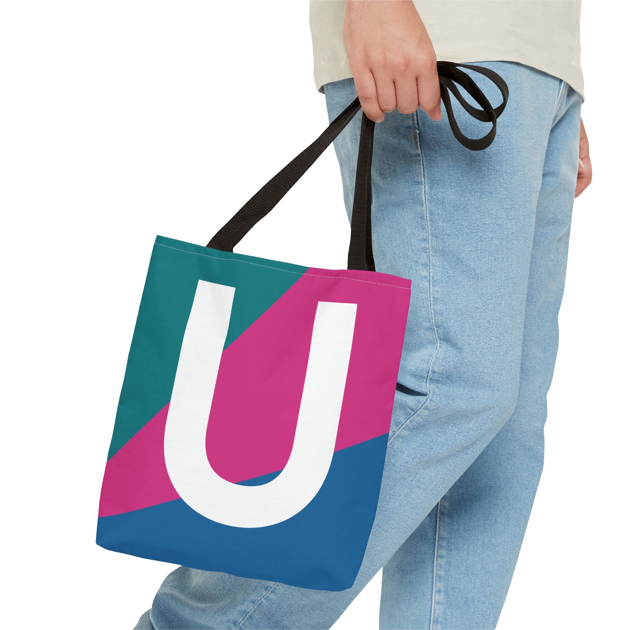 Monogram 'U' Colorblock Tote Bag — Personalized Initial U Shoulder Tote