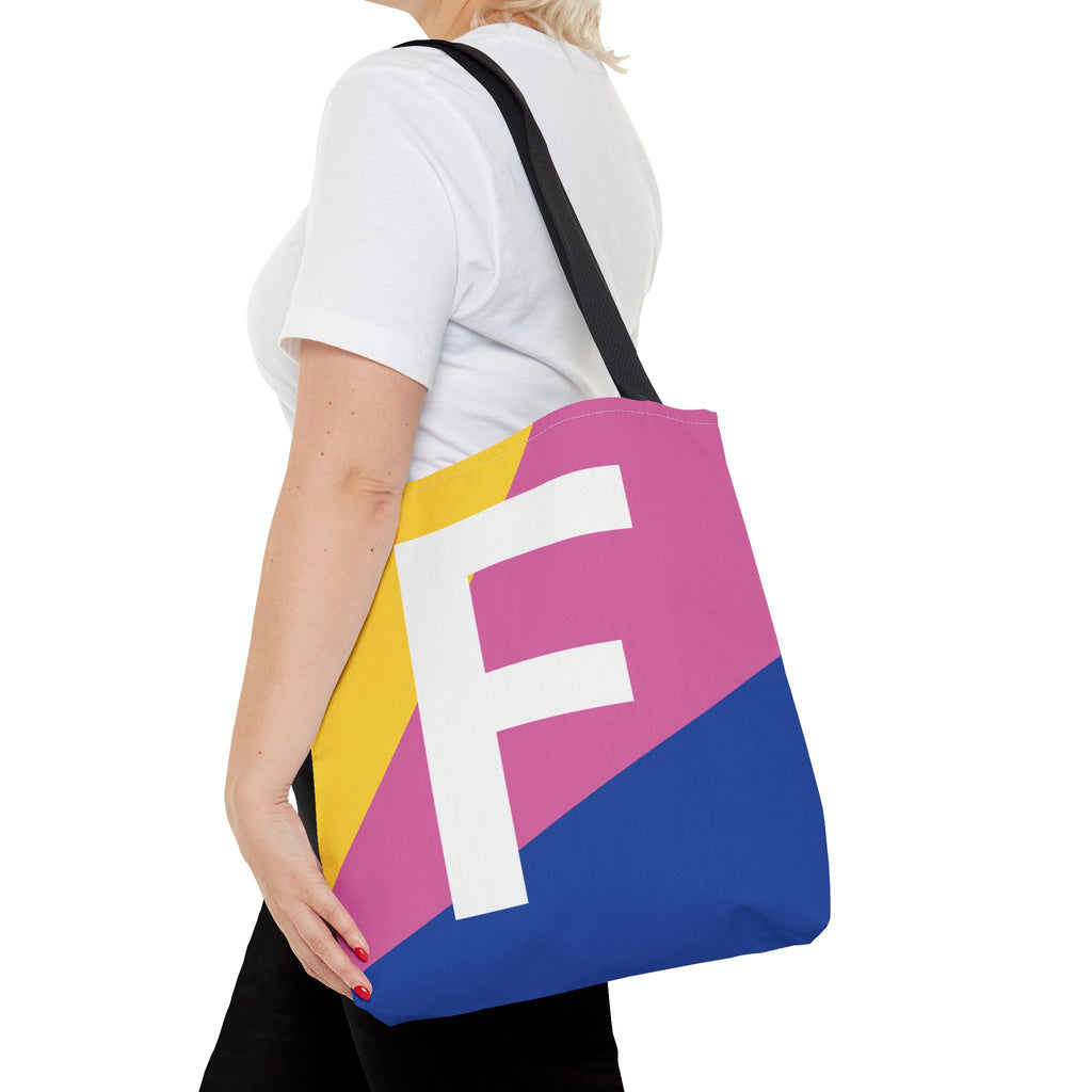 Monogram 'F' Colorblock Tote Bag — Personalized Initial F Shoulder Tote
