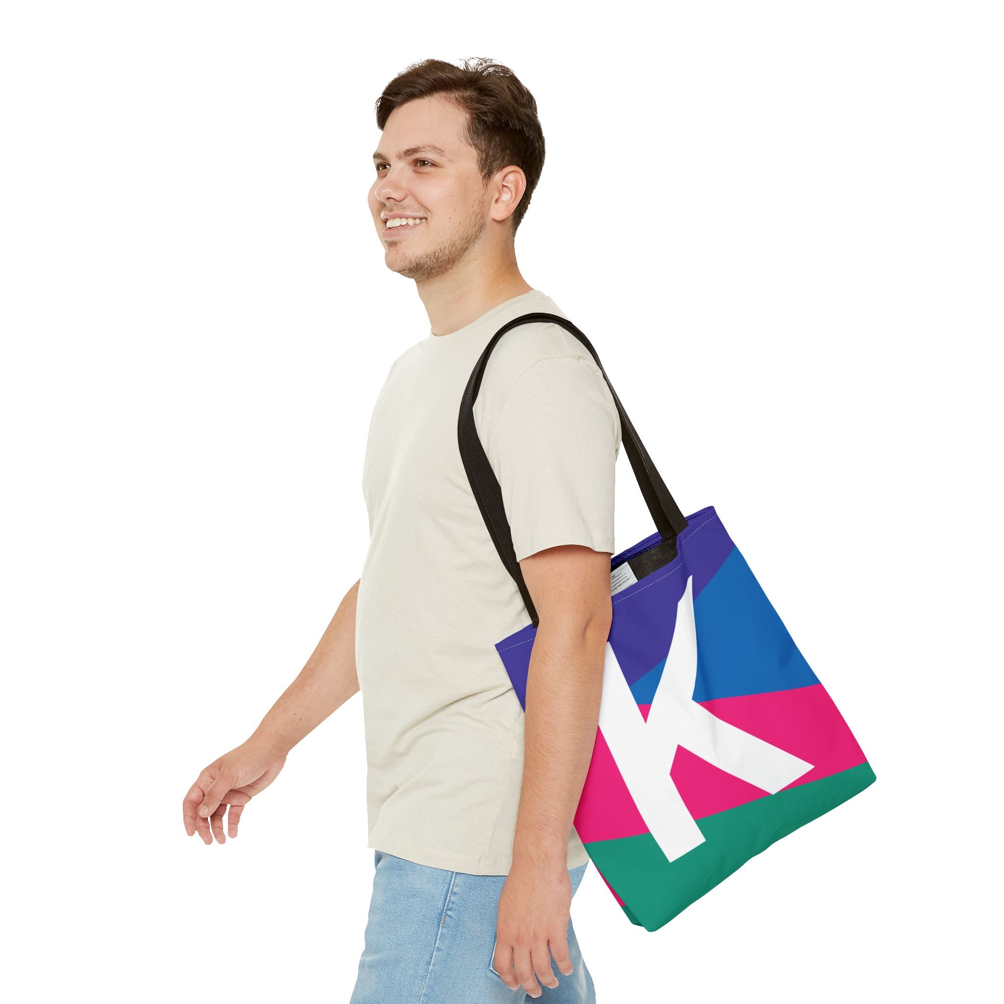 Monogram 'K' Colorblock Tote Bag — Personalized Initial K Shoulder Tote