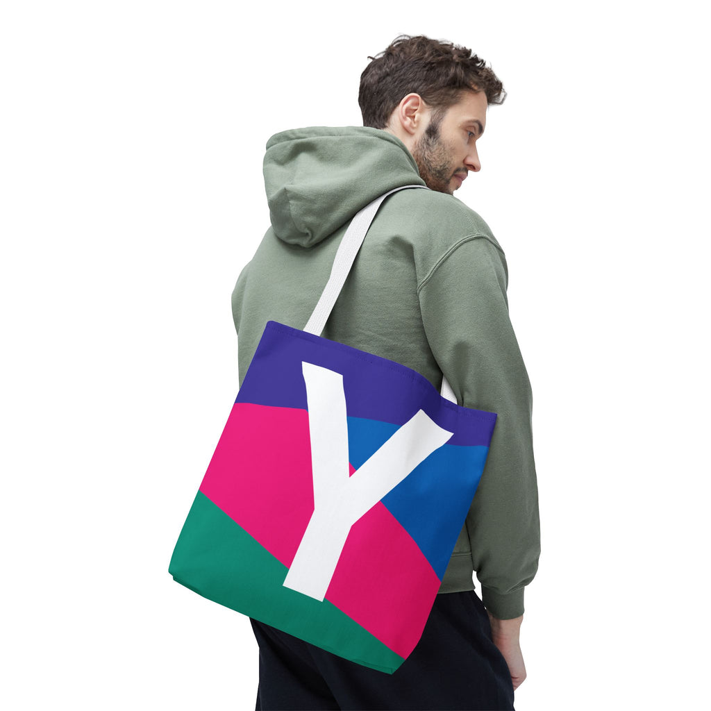 Monogram 'Y' Colorblock Tote Bag — Personalized Initial Y Shoulder Tote
