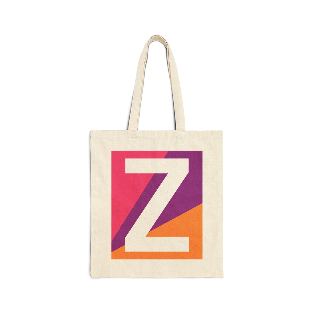 Initial Z Colorblock Canvas Tote Bag — Monogram Letter Z Reusable Grocery Tote