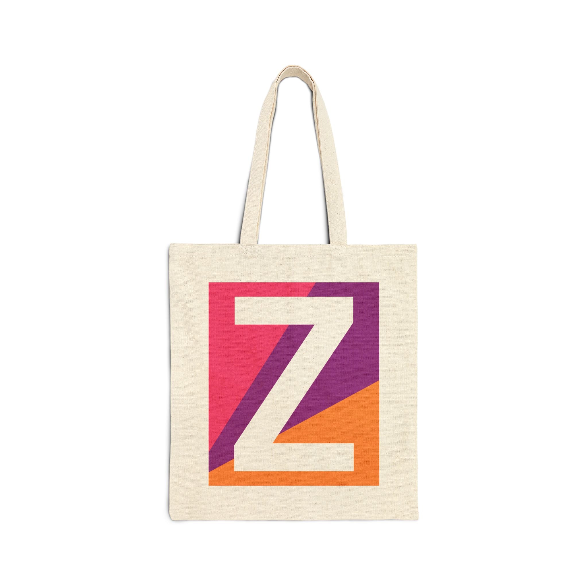 Initial Z Colorblock Canvas Tote Bag — Monogram Letter Z Reusable Grocery Tote