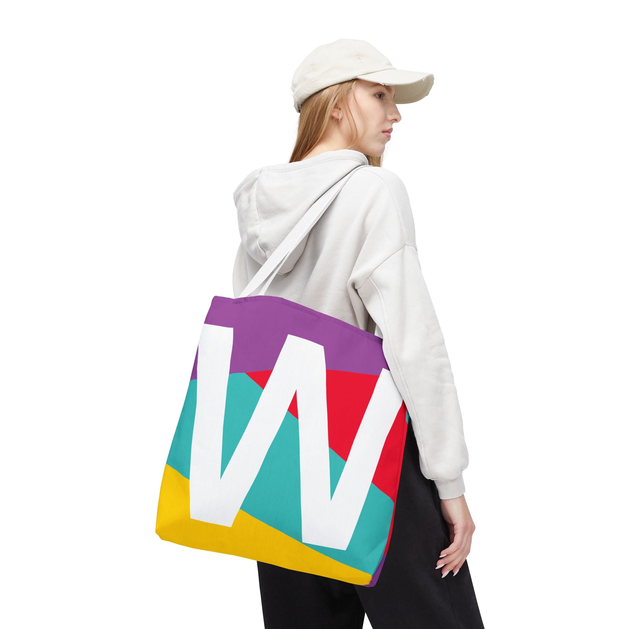 Monogram 'W' Colorblock Tote Bag — Personalized Initial W Shoulder Tote