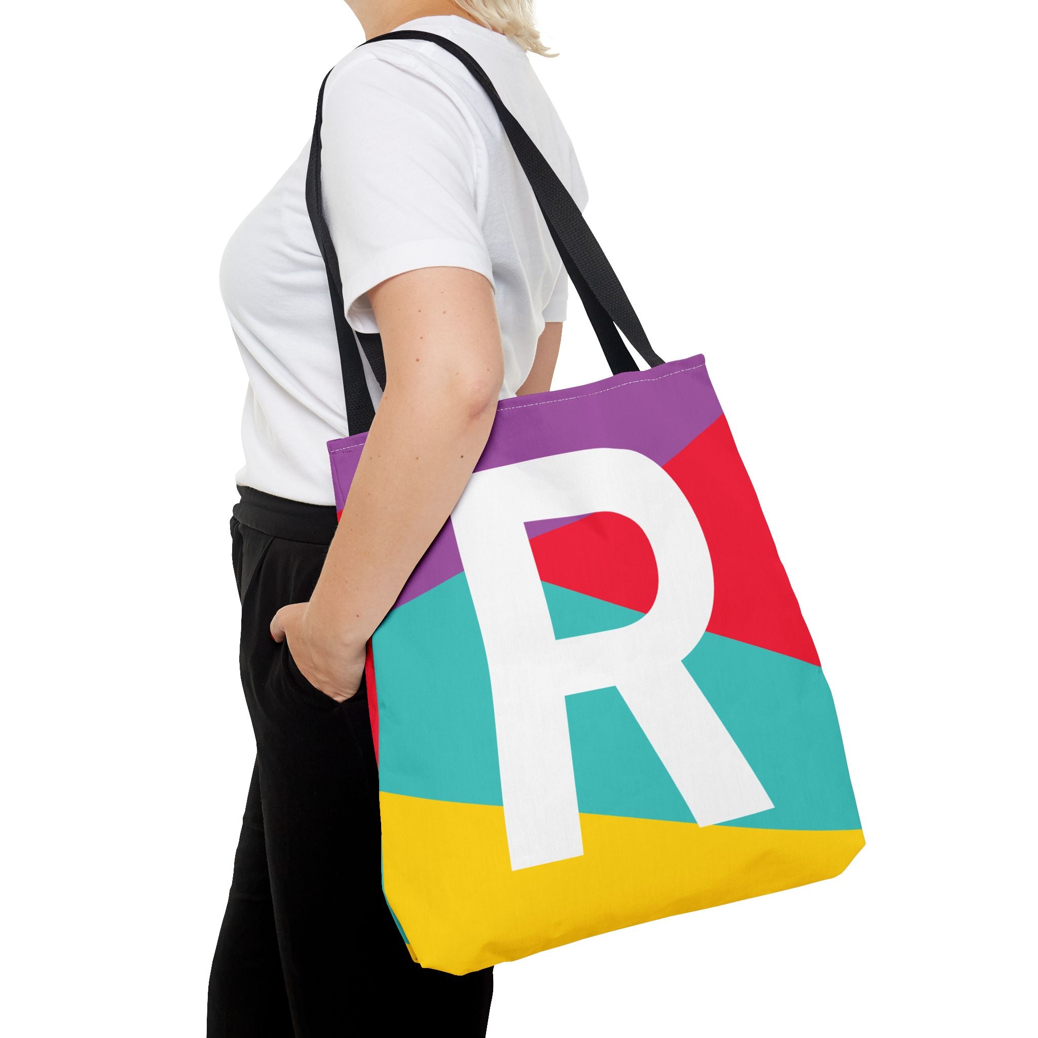 Monogram 'R' Colorblock Tote Bag — Personalized Initial R Shoulder Tote